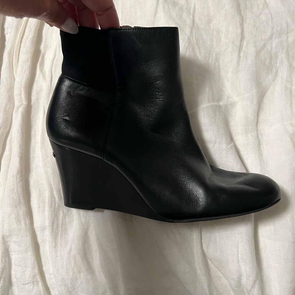 Michael Kors Black Leather Wedge Booties